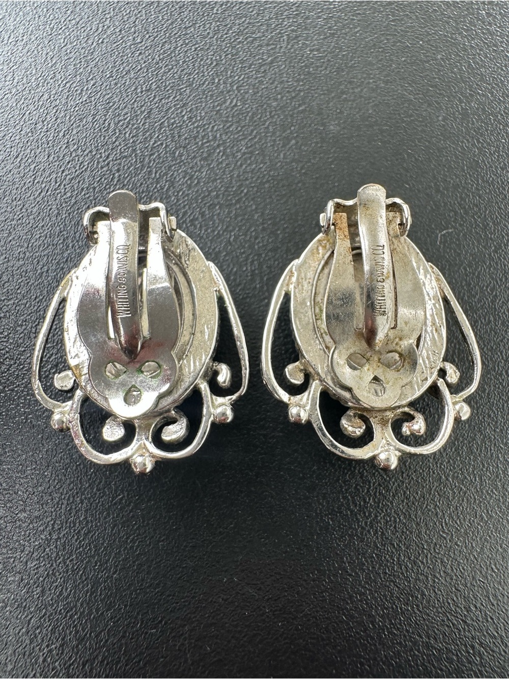 Vintage Whiting and Davis Iridescent Cameo Silver Tone Clip On Earrings - Picture 4 of 6